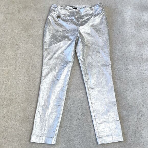 Lisette L Montreal Slim Silver Ankle Pants Stretch Pull On Sz 4 - Picture 1 of 5